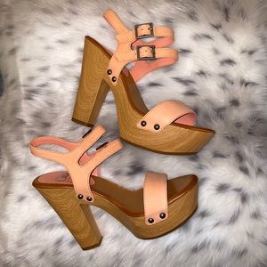 Peachy matte platform heels